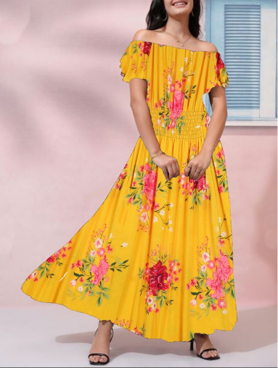 Off-The-Shoulder Floral Print Midi Dress